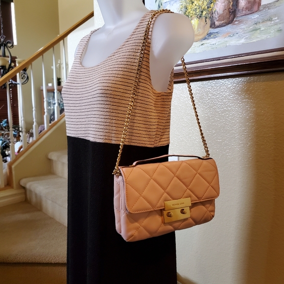 Michael Kors Sloan Pink Quilted Leather Clutch Gold Chain Messenger Crossbody - Picture 16 of 16